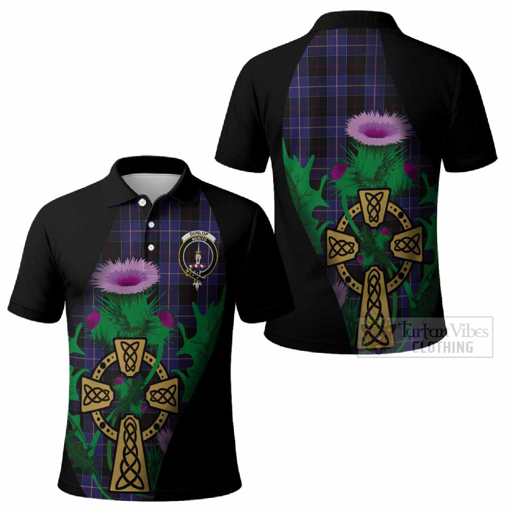 Dunlop Tartan Crest Polo Shirt Celtic Cross Thistle Flowers