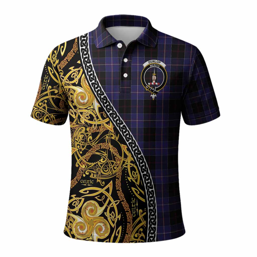 Dunlop Tartan Crest Polo Shirt Celtic Knot and Triple Trickle Spiral Symbols
