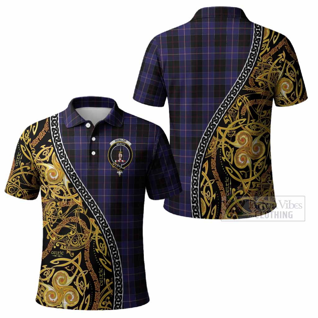 Dunlop Tartan Crest Polo Shirt Celtic Knot and Triple Trickle Spiral Symbols