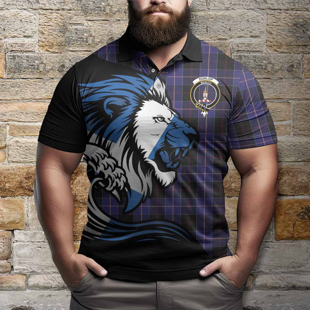 Dunlop Tartan Crest Polo Shirt Scottish Golden Lions Wave Flow
