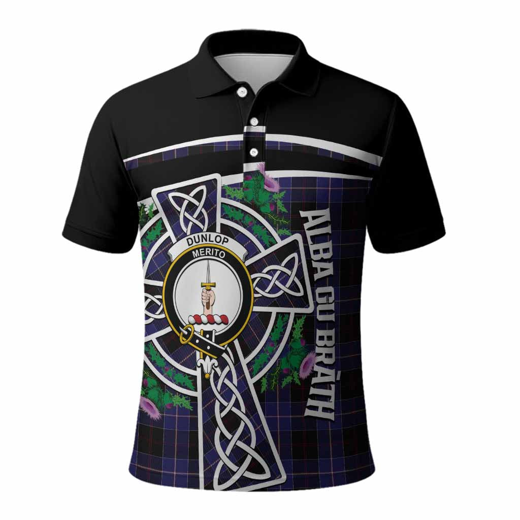Dunlop Tartan Crest Polo Shirt Scottish Thistle Celtic Cross Alba Gu Brath