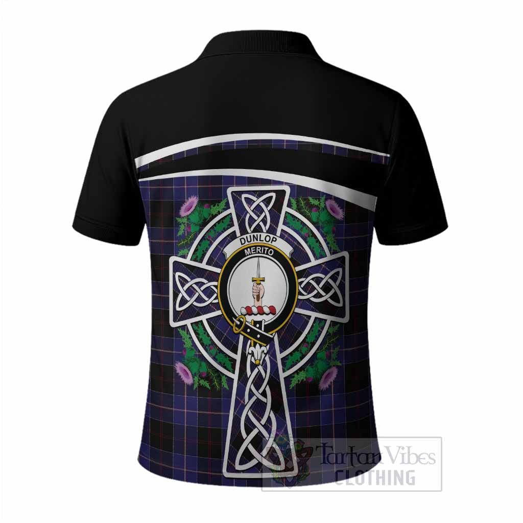 Dunlop Tartan Crest Polo Shirt Scottish Thistle Celtic Cross Alba Gu Brath