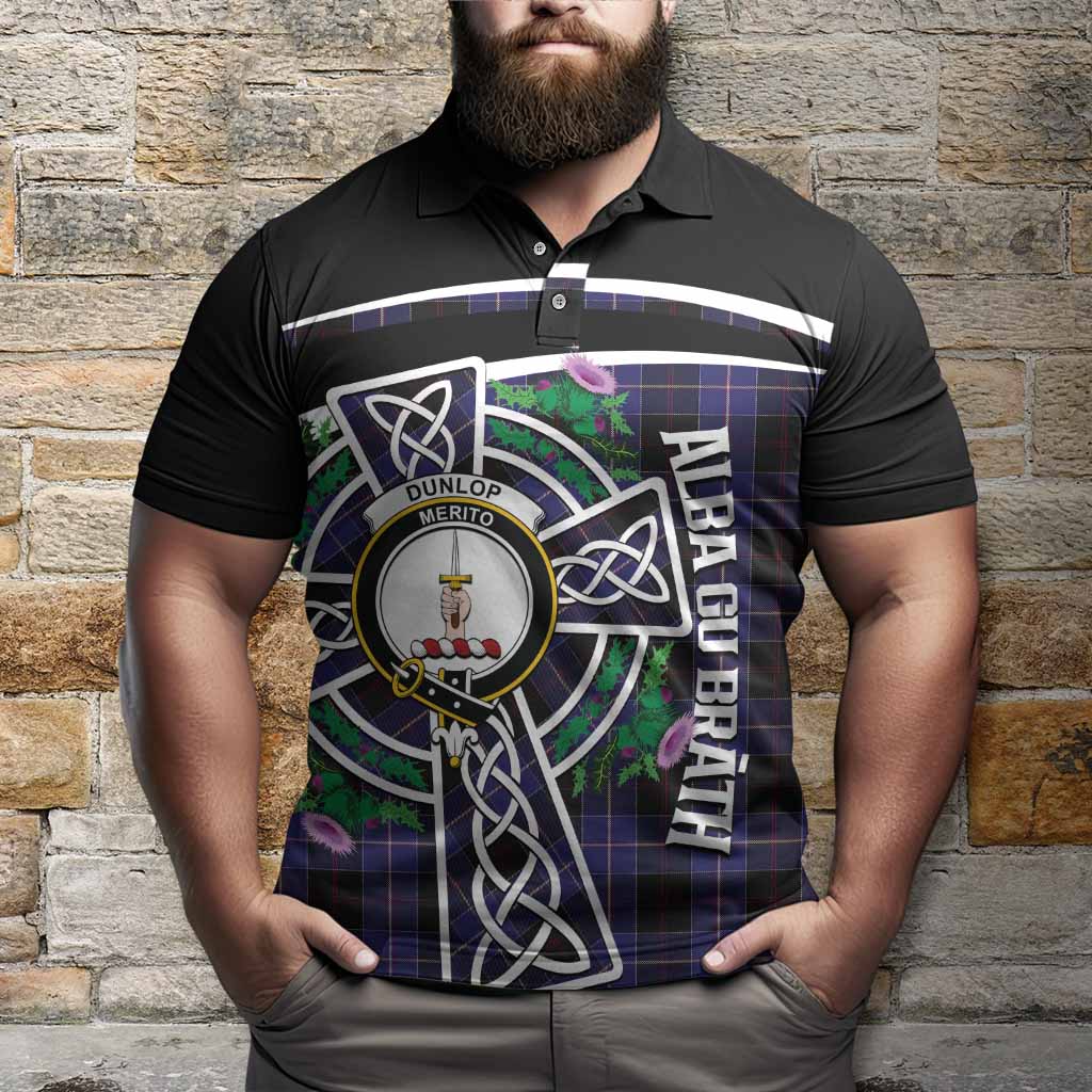 Dunlop Tartan Crest Polo Shirt Scottish Thistle Celtic Cross Alba Gu Brath