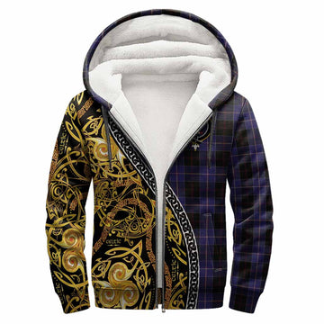 Dunlop Tartan Crest Sherpa Hoodie Celtic Knot and Triple Trickle Spiral Symbols