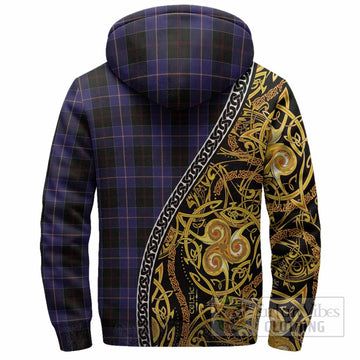 Dunlop Tartan Crest Sherpa Hoodie Celtic Knot and Triple Trickle Spiral Symbols
