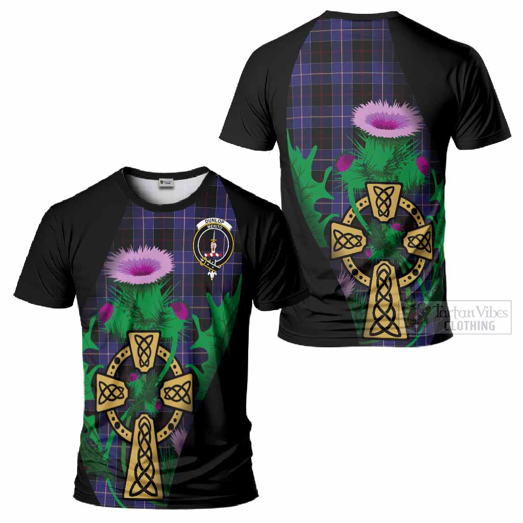 Dunlop Tartan Crest T-Shirt Celtic Cross Thistle Flowers