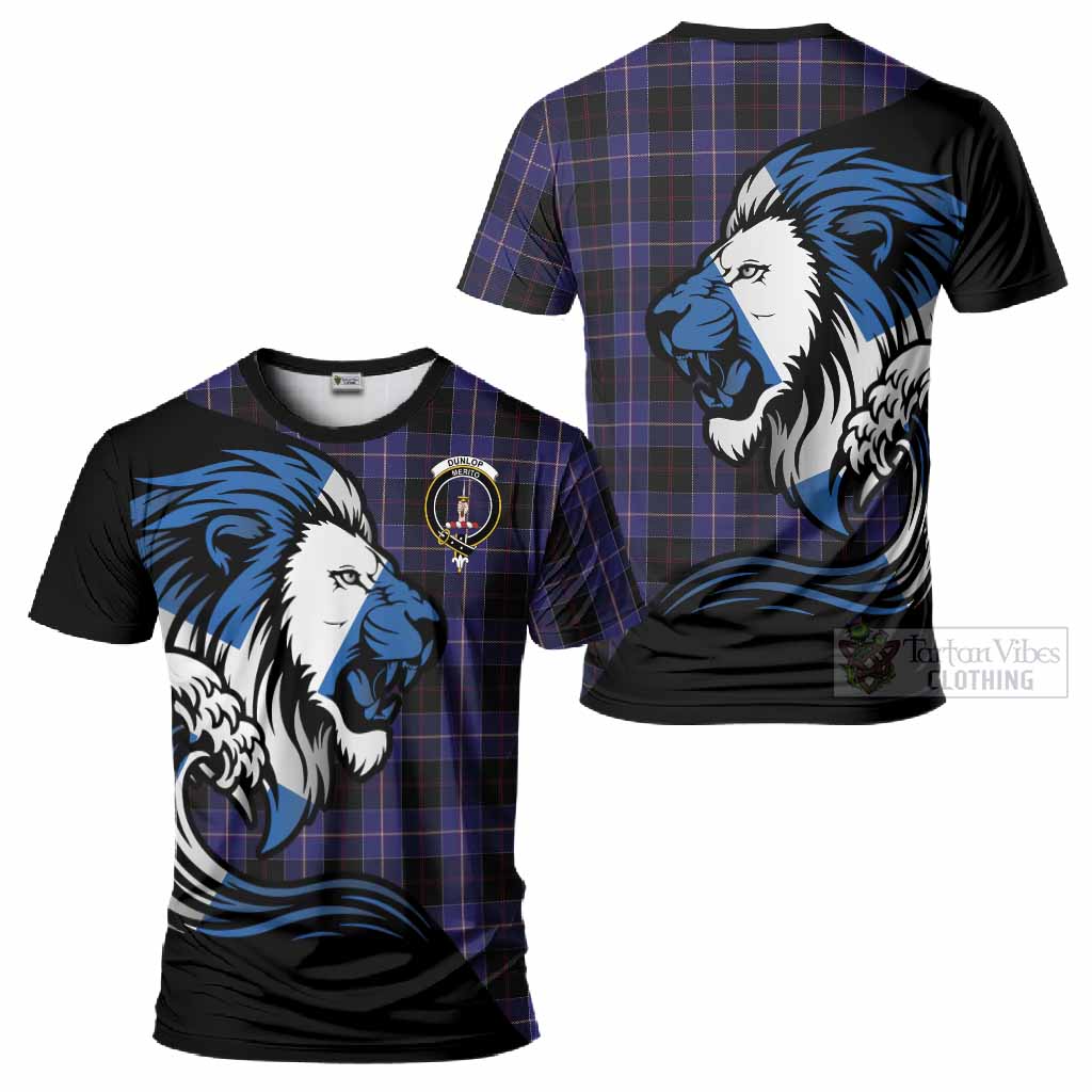 Dunlop Tartan Crest T-Shirt Scottish Golden Lions Wave Flow