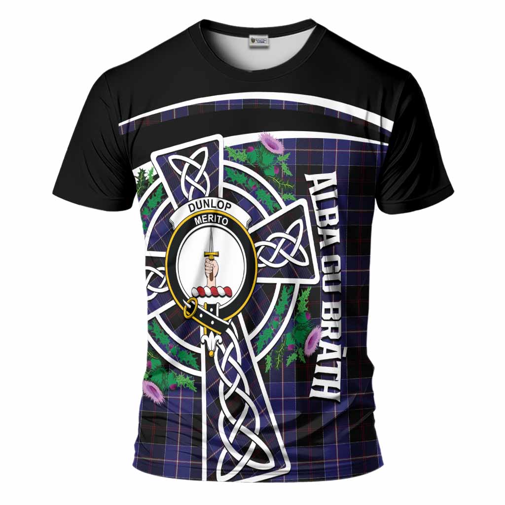 Dunlop Tartan Crest T-Shirt Scottish Thistle Celtic Cross Alba Gu Brath