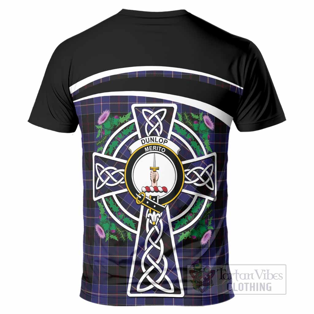 Dunlop Tartan Crest T-Shirt Scottish Thistle Celtic Cross Alba Gu Brath