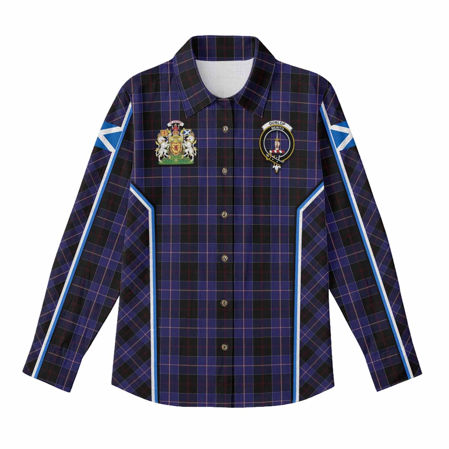 Dunlop Tartan Crest Women Casual Shirt Scotland Coat of Arm Flag Style - Tartan Vibes Clothing