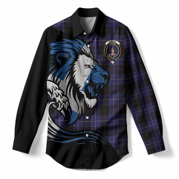 Dunlop Tartan Crest Women Casual Shirt Scottish Golden Lions Wave Flow