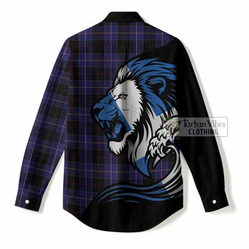 Dunlop Tartan Crest Women Casual Shirt Scottish Golden Lions Wave Flow