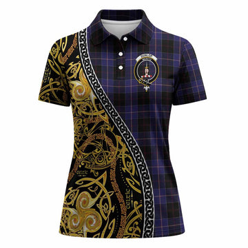 Dunlop Tartan Crest Women Polo Shirt Celtic Knot and Triple Trickle Spiral Symbols