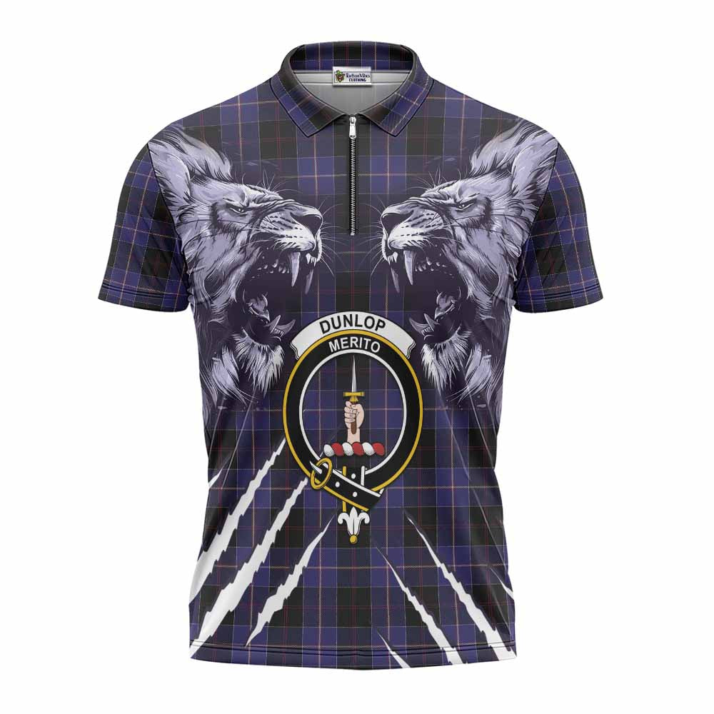 Dunlop Tartan Crest Zipper Polo Shirt Ferocious Lion Style