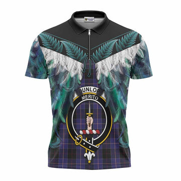 Dunlop Tartan Crest Zipper Polo Shirt New Zealand Maori Korowai Cloak
