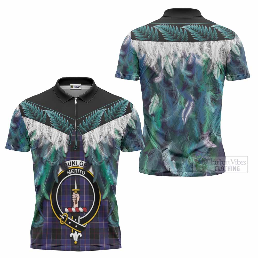 Dunlop Tartan Crest Zipper Polo Shirt New Zealand Maori Korowai Cloak