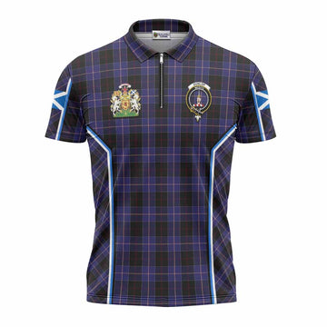 Dunlop Tartan Crest Zipper Polo Shirt Scotland Coat of Arm Flag Style