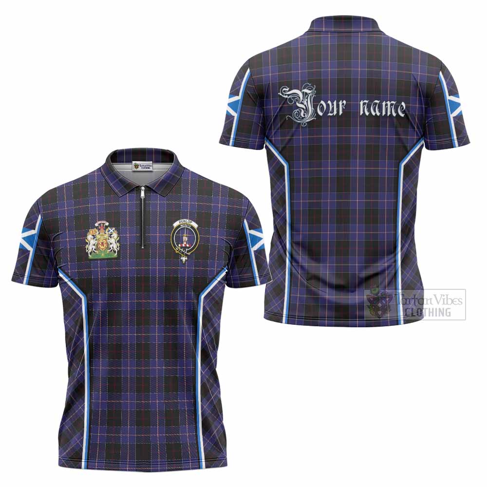 Dunlop Tartan Crest Zipper Polo Shirt Scotland Coat of Arm Flag Style - Tartan Vibes Clothing
