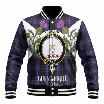 Dunlop Tartan Family Crest Baseball Jacket Scottish Burns Night Thistle Floral