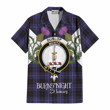 Dunlop Tartan Family Crest Cotton Hawaiian Shirt Scottish Burns Night Thistle Floral