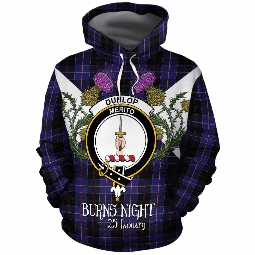 Dunlop Tartan Family Crest Cotton Hoodie Scottish Burns Night Thistle Floral