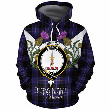 Dunlop Tartan Family Crest Cotton Hoodie Scottish Burns Night Thistle Floral