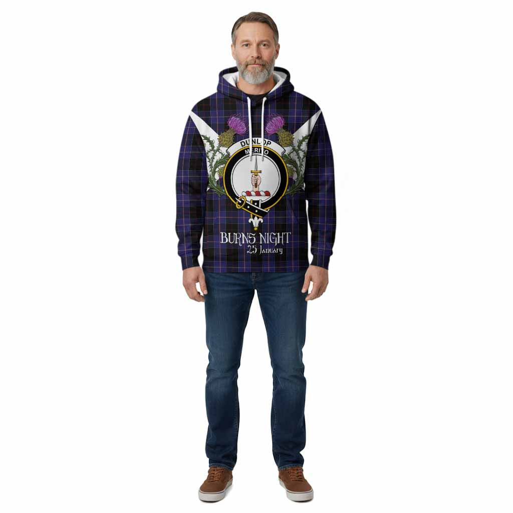 Dunlop Tartan Family Crest Cotton Hoodie Scottish Burns Night Thistle Floral