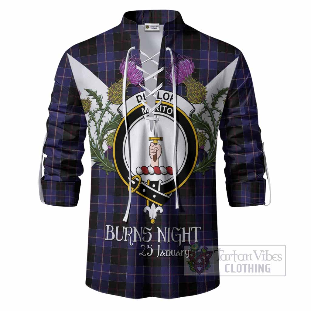 Dunlop Tartan Family Crest Ghillie Shirt Scottish Burns Night Thistle Floral