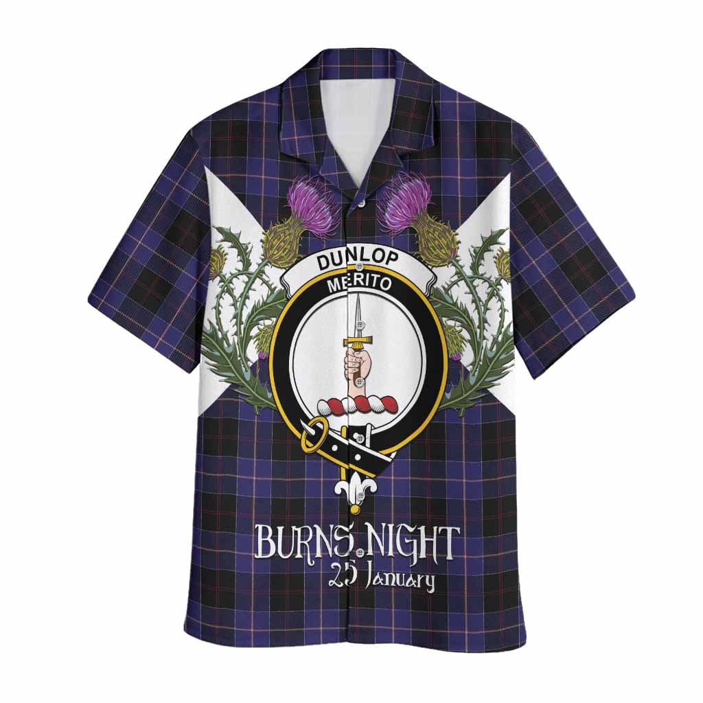 Dunlop Tartan Family Crest Hawaiian Shirt Scottish Burns Night Thistle Floral