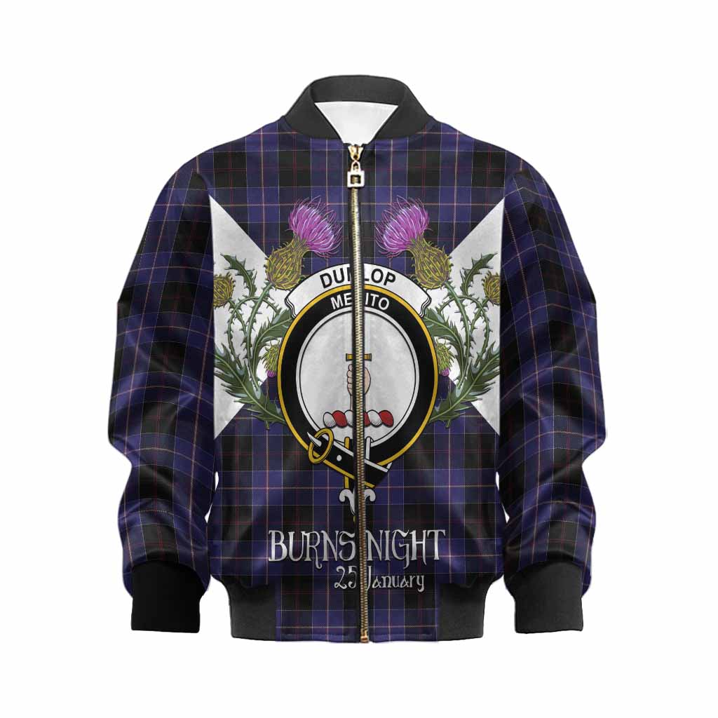 Dunlop Tartan Family Crest Kid Bomber Jacket Scottish Burns Night Thistle Floral