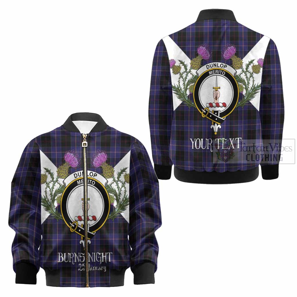 Dunlop Tartan Family Crest Kid Bomber Jacket Scottish Burns Night Thistle Floral
