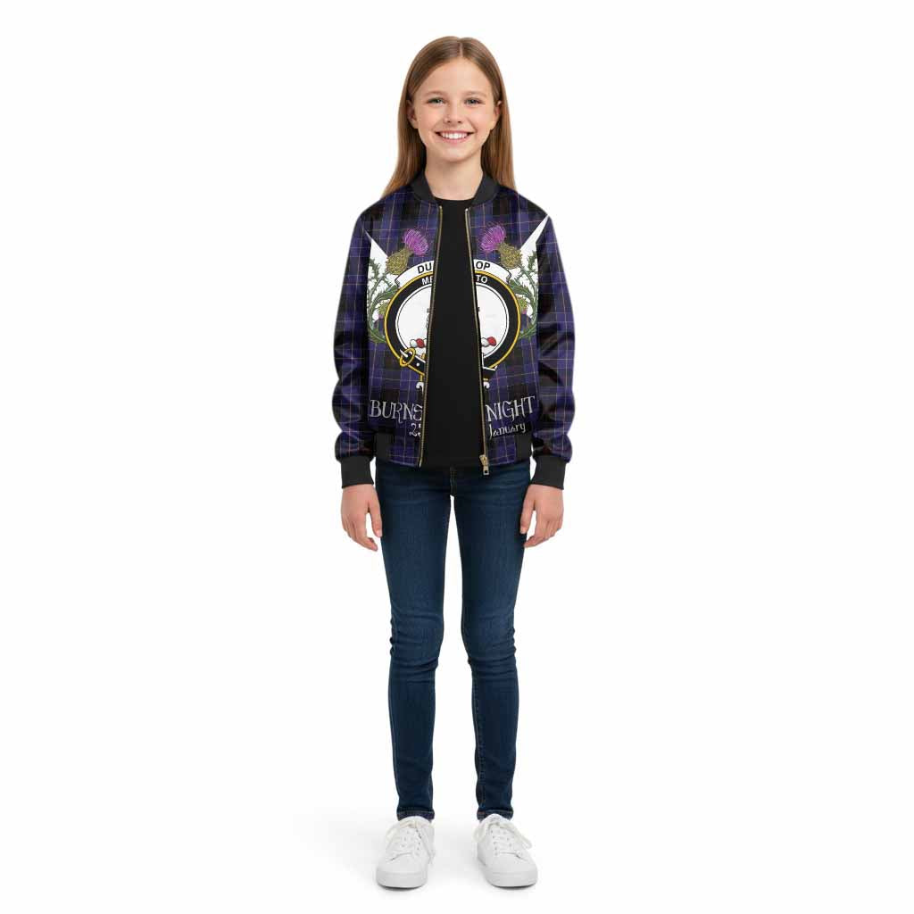 Dunlop Tartan Family Crest Kid Bomber Jacket Scottish Burns Night Thistle Floral