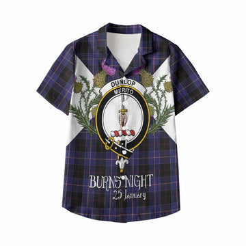 Dunlop Tartan Family Crest Kid Hawaiian Shirt Scottish Burns Night Thistle Floral