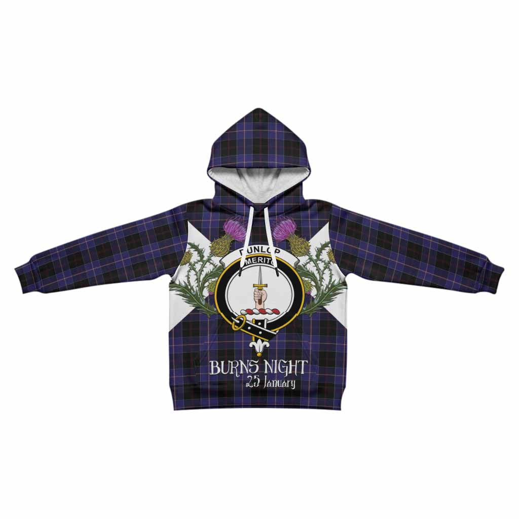 Dunlop Tartan Family Crest Kid Hoodie Scottish Burns Night Thistle Floral