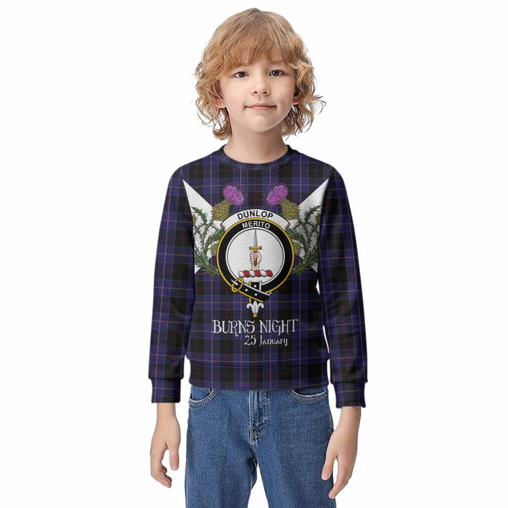 Dunlop Tartan Family Crest Kid Knitted Sweatshirt Scottish Burns Night Thistle Floral