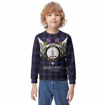 Dunlop Tartan Family Crest Kid Knitted Sweatshirt Scottish Burns Night Thistle Floral