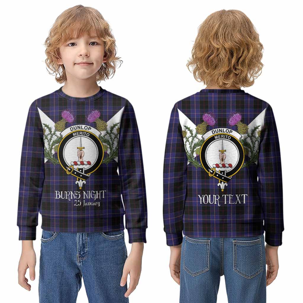 Dunlop Tartan Family Crest Kid Knitted Sweatshirt Scottish Burns Night Thistle Floral
