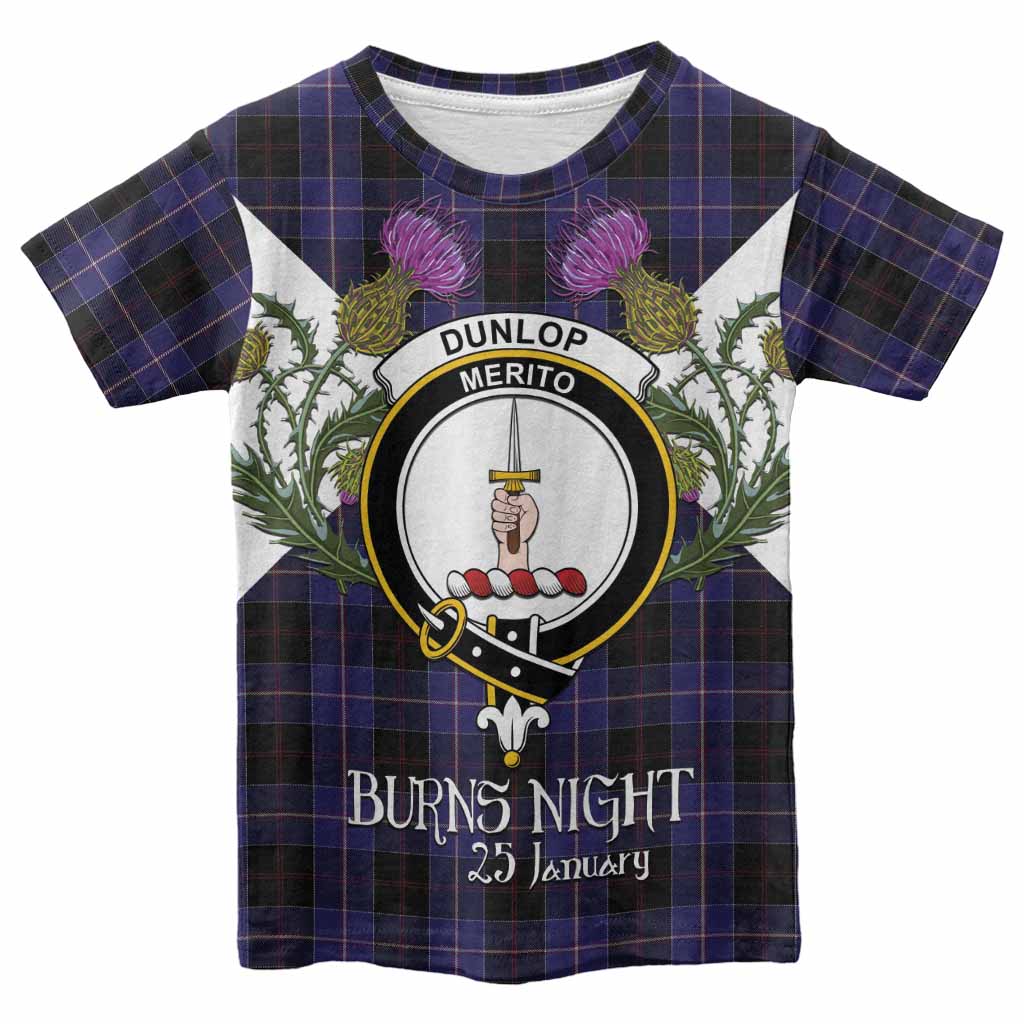 Dunlop Tartan Family Crest Kid T-shirt Scottish Burns Night Thistle Floral