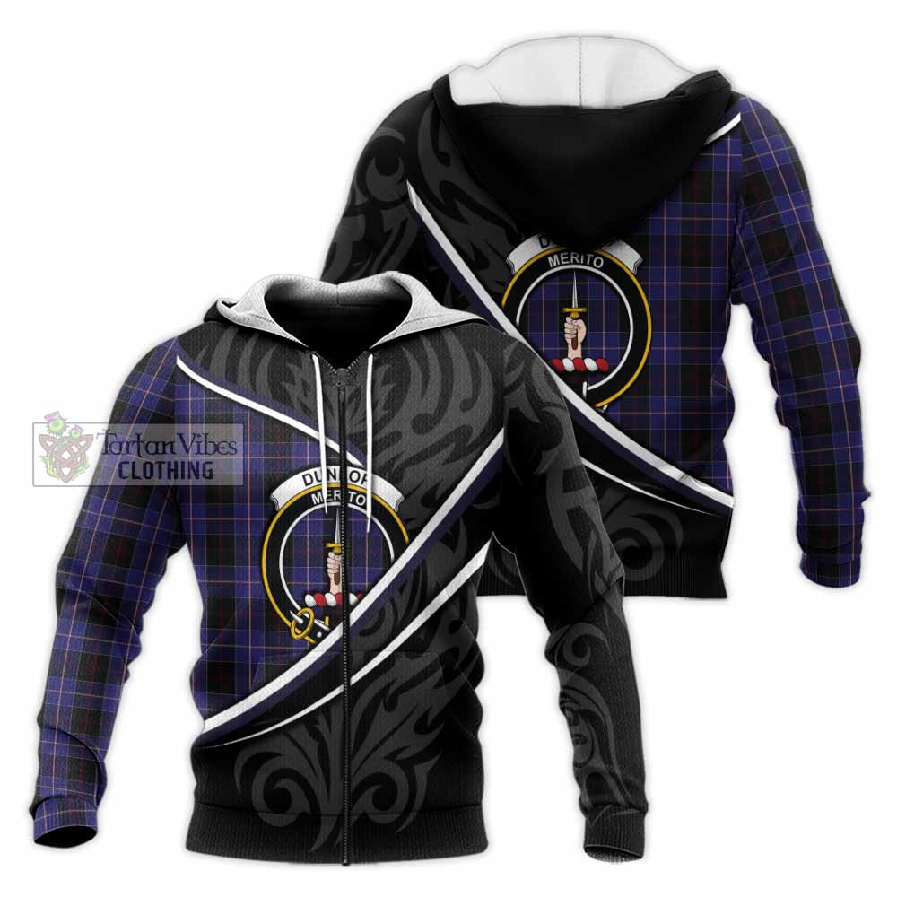 Dunlop Tartan Family Crest Knitted Hoodie Celtic Scottish Thistle Floral - Tartan Vibes Clothing