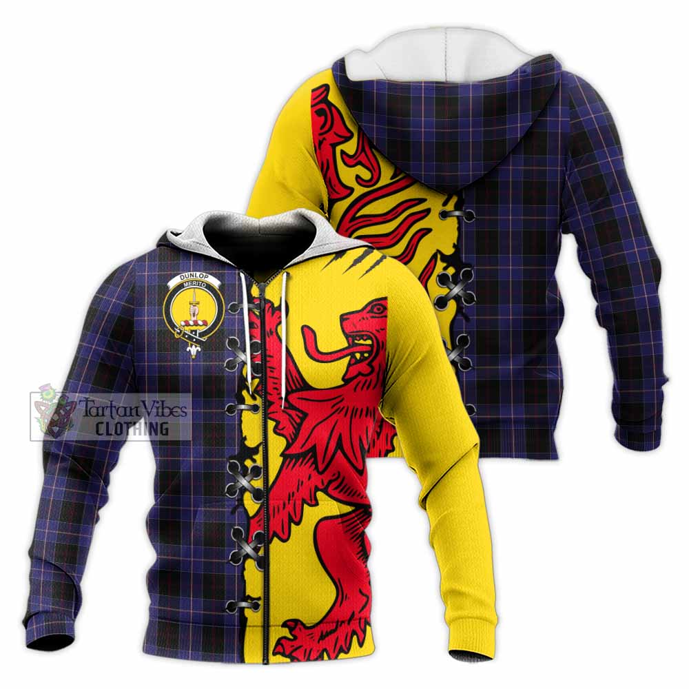 Dunlop Tartan Family Crest Knitted Hoodie Lion Rampant Honor - Tartan Vibes Clothing