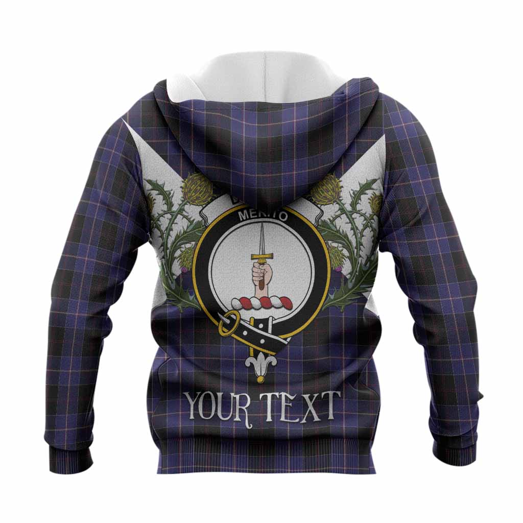 Dunlop Tartan Family Crest Knitted Hoodie Scottish Burns Night Thistle Floral