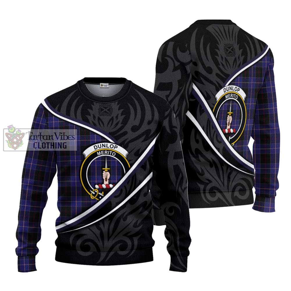 Dunlop Tartan Family Crest Knitted Sweater Celtic Scottish Thistle Floral - Tartan Vibes Clothing