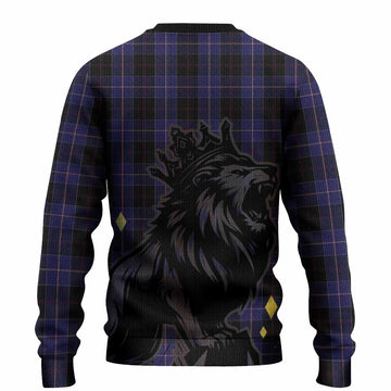 Dunlop Tartan Family Crest Knitted Sweater Crowned Lion Roaring