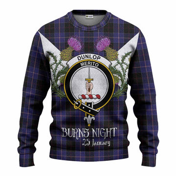 Dunlop Tartan Family Crest Knitted Sweater Scottish Burns Night Thistle Floral