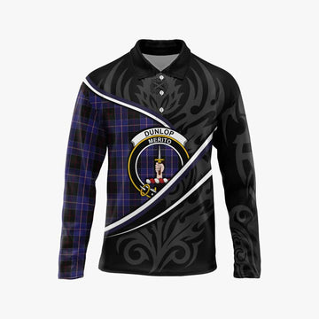 Dunlop Tartan Family Crest Long Sleeve Polo Shirt Celtic Scottish Thistle Floral