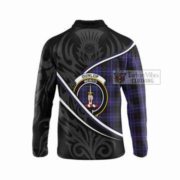 Dunlop Tartan Family Crest Long Sleeve Polo Shirt Celtic Scottish Thistle Floral