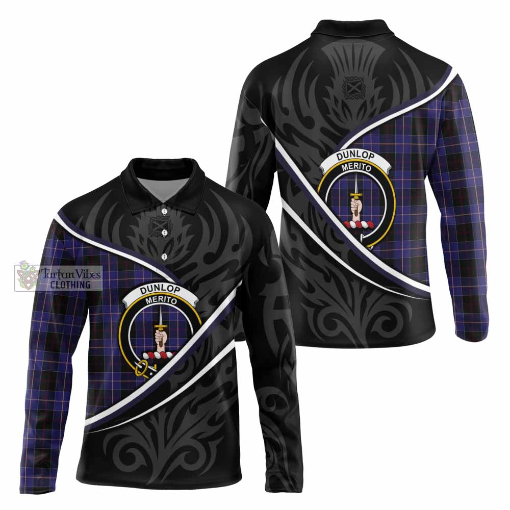 Dunlop Tartan Family Crest Long Sleeve Polo Shirt Celtic Scottish Thistle Floral - Tartan Vibes Clothing