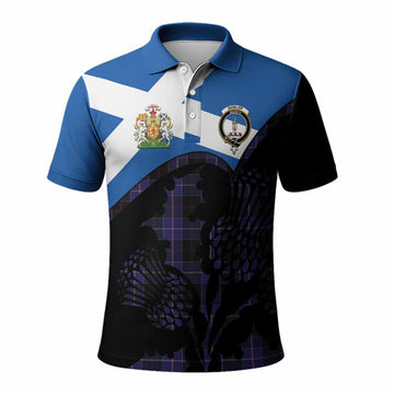 Dunlop Tartan Family Crest Polo Shirt Scotland Thistle Floral Flag Style