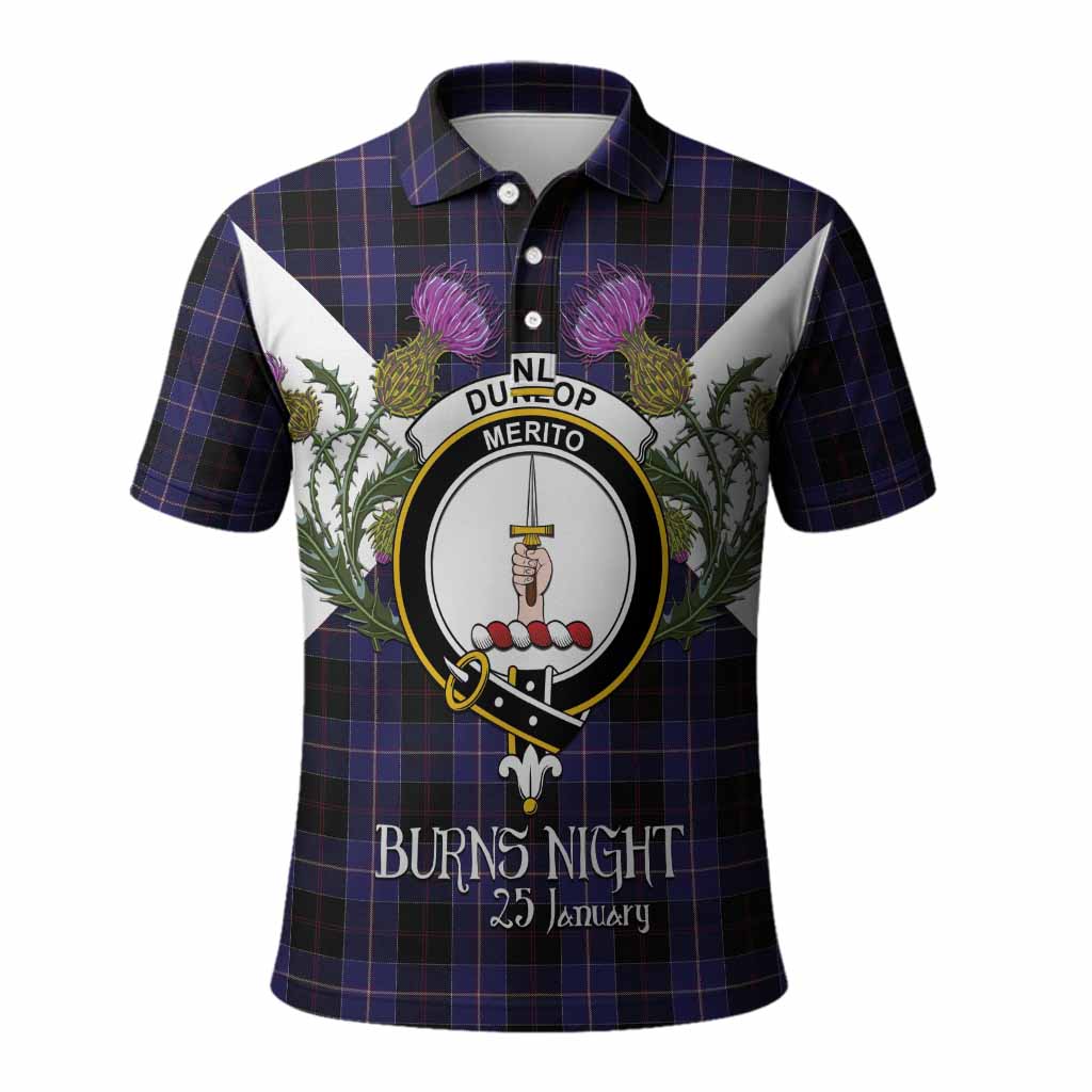 Dunlop Tartan Family Crest Polo Shirt Scottish Burns Night Thistle Floral