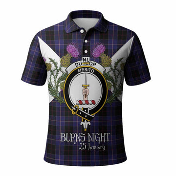 Dunlop Tartan Family Crest Polo Shirt Scottish Burns Night Thistle Floral
